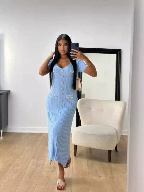 Valentina Knit Maxi Dress-Baby Blue
