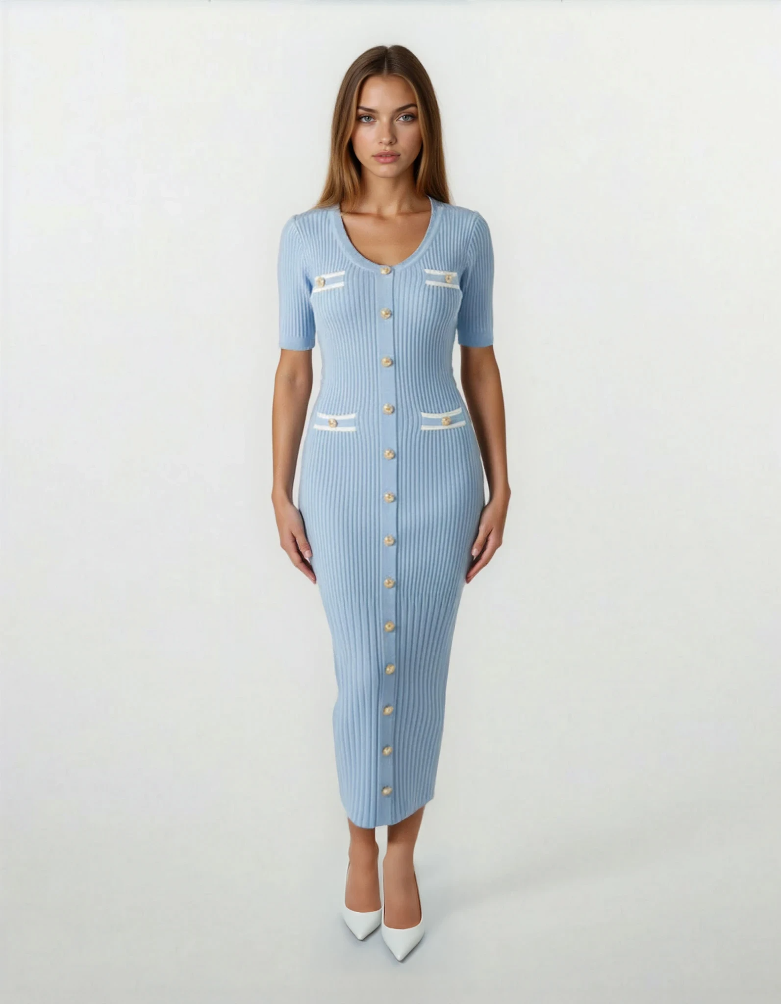 Valentina Knit Maxi Dress-Baby Blue