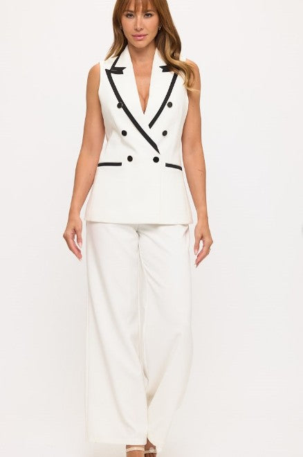The Monaco-White Contrast Vest