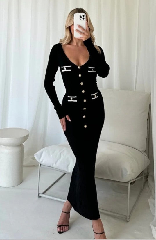 Valentina Knit Maxi Dress- Black