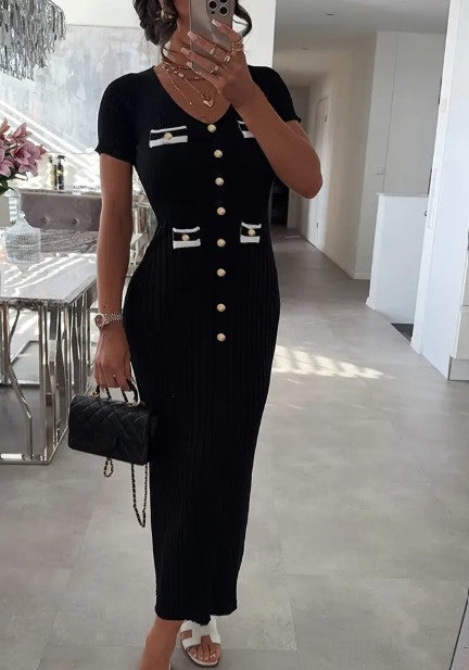 Valentina Knit Maxi Dress- Black