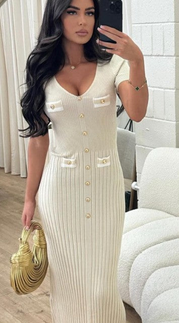 Valentina Knit Maxi Dress-Nude